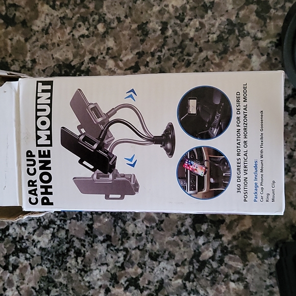 Car Cup Phone Mount new 360 degree rotations new in box black adjustable holder - Picture 2 of 6
